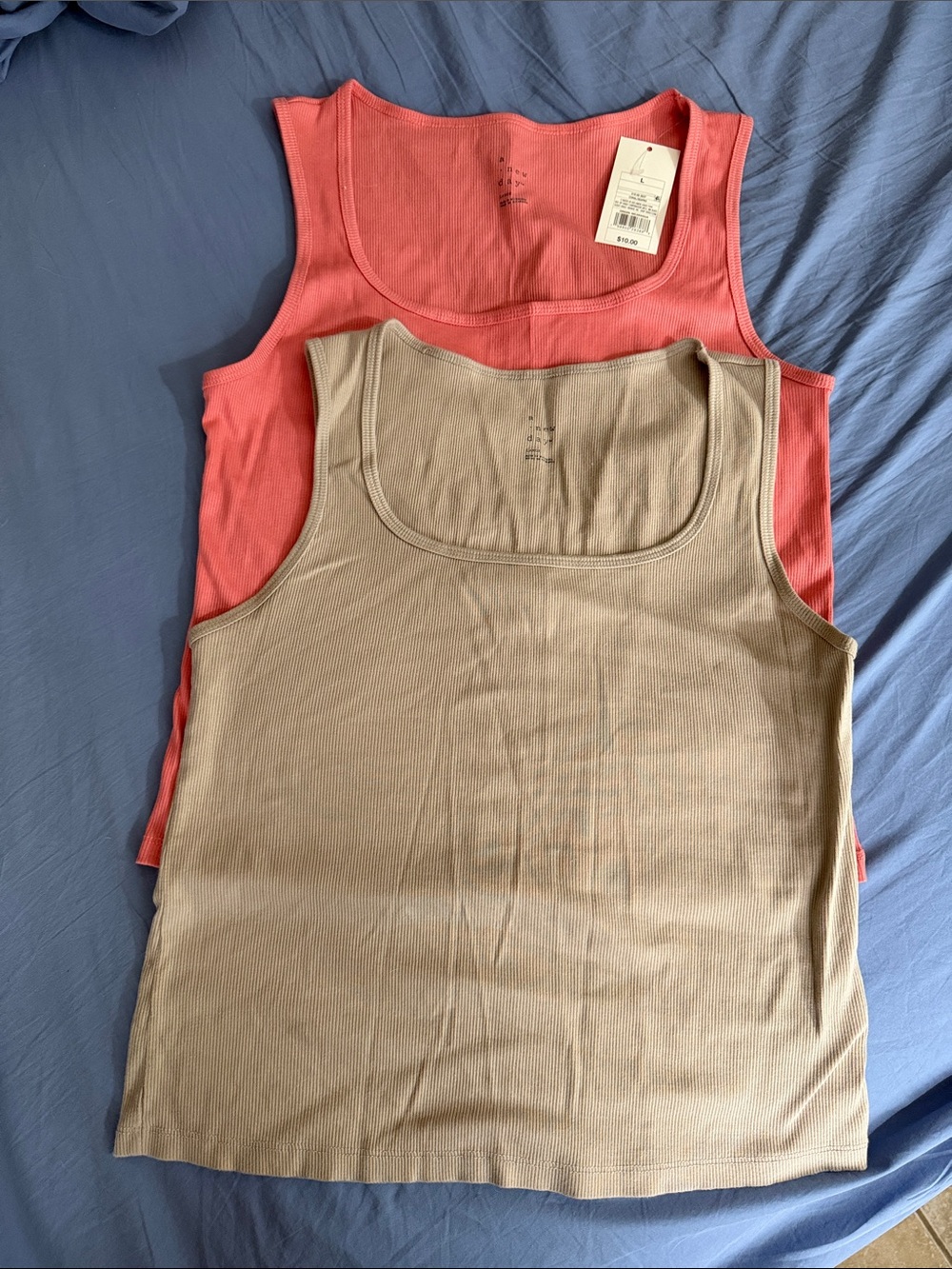a new day Ribbed Tank Tops in Coral and Beige - Scoop Neck Duo